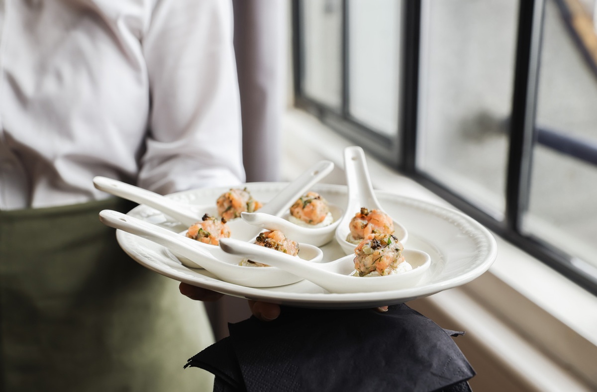 Salmon Crudo Canapes Mortimer House Kitchen, Maslow's Fitzrovia London Event Venue