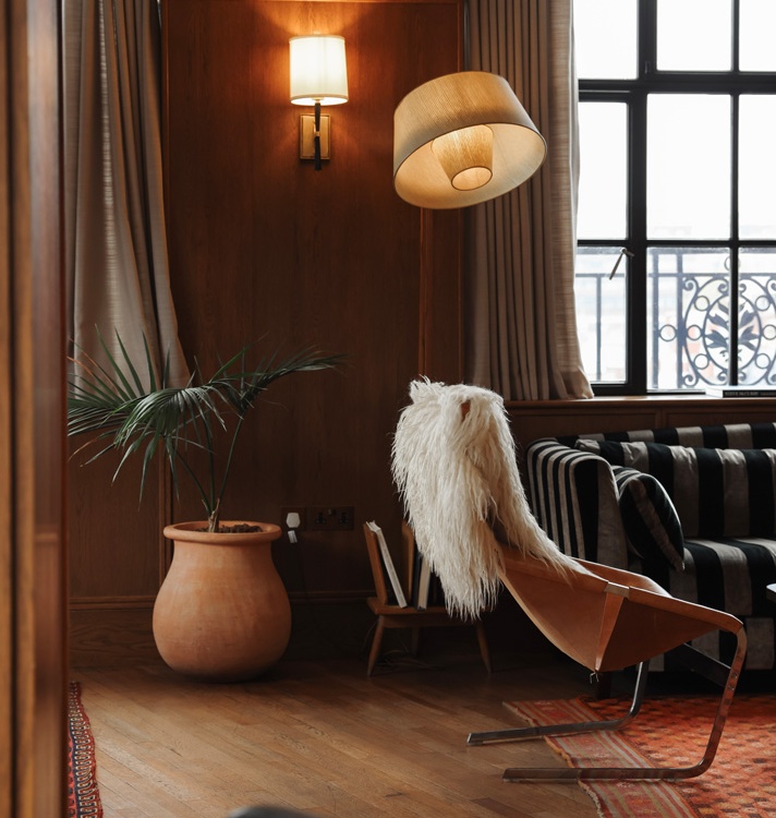 Stylish Interior of The Den Members' Area at Mortimer House By Maslow's in Fitzrovia, London