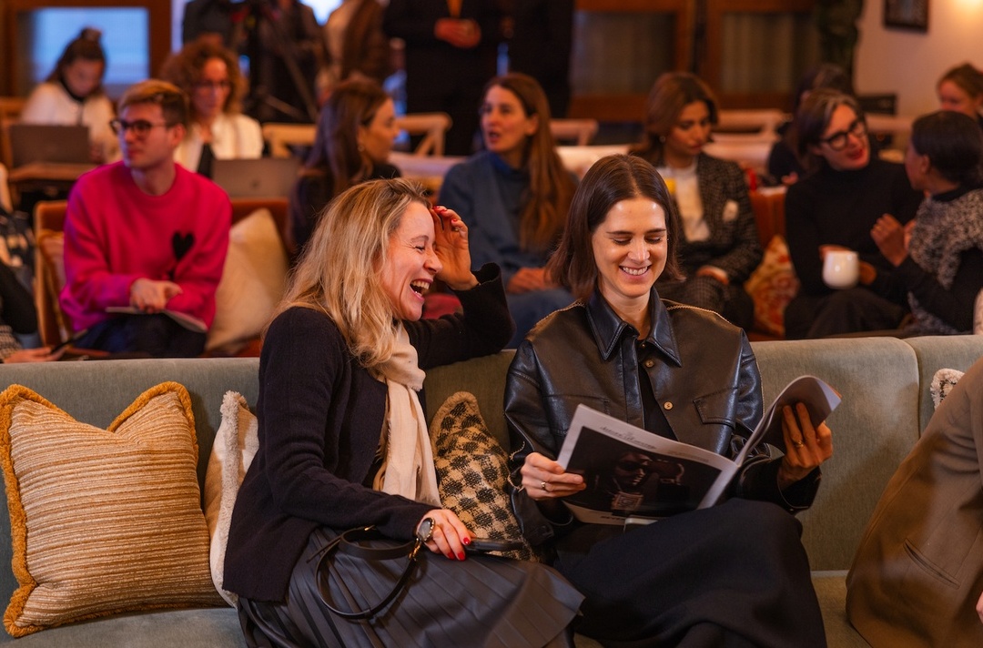 People Laughing and Mingling at Victoria Beckham Speaker Event in the Library, 1 Warwick Soho