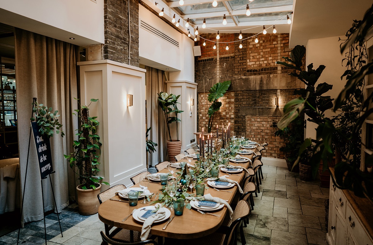 Festive Setup in The Conservatory Private Dining Space in Mortimer House Kitchen, Mortimer House