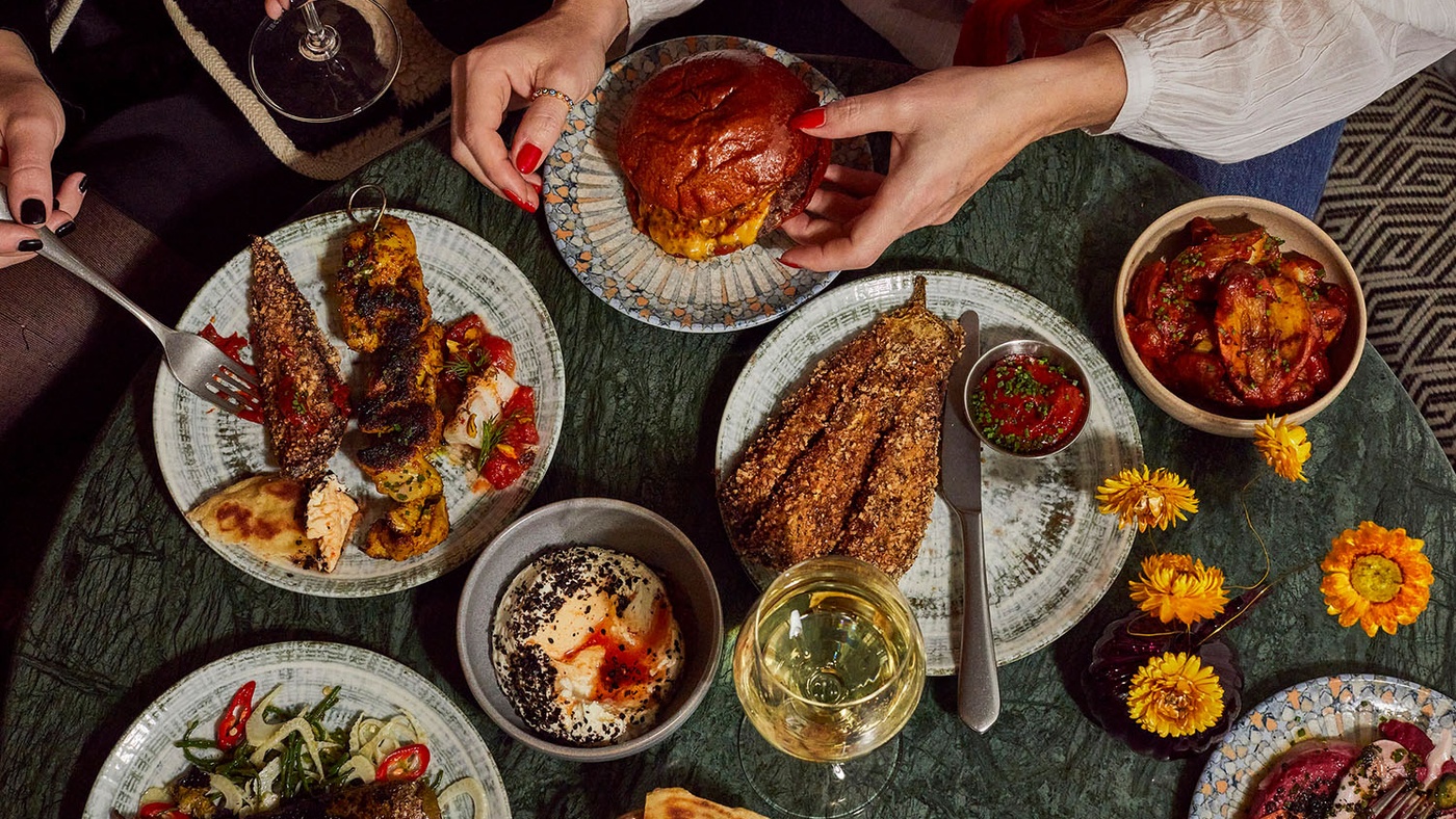 Flat-lay of Group Dining at Nessa Restaurant, 1 Warwick Soho