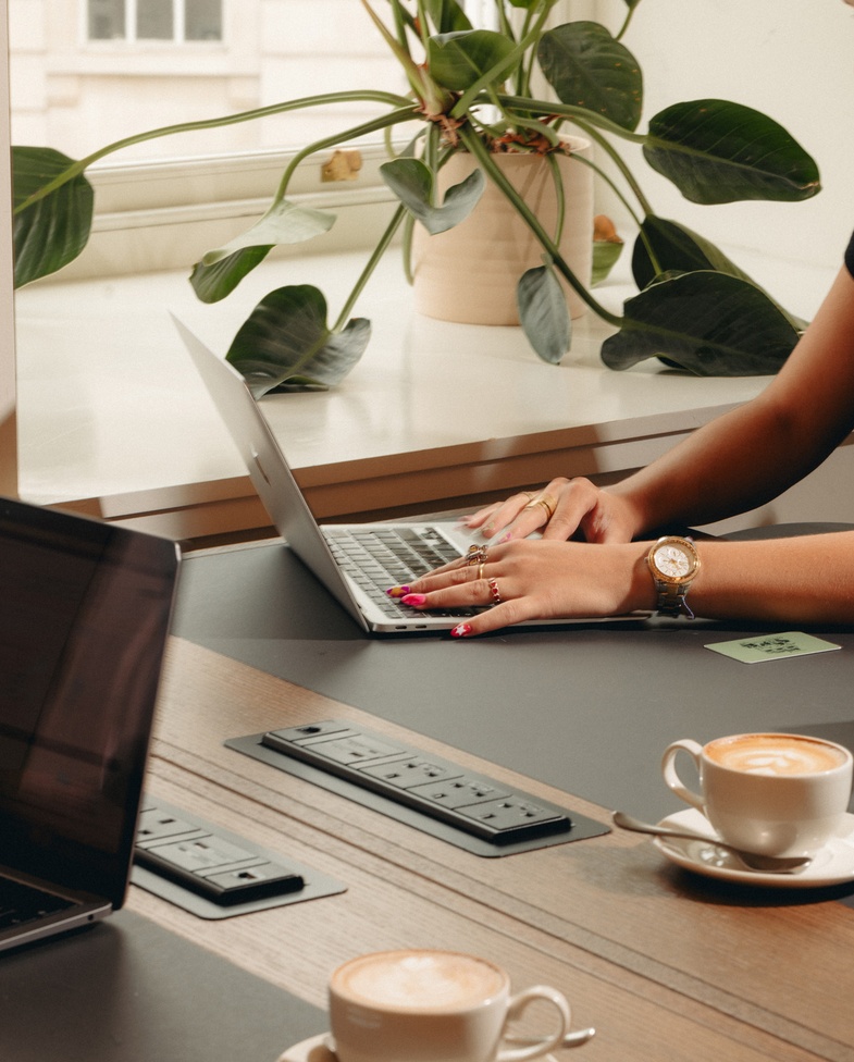 Working on laptops in private office