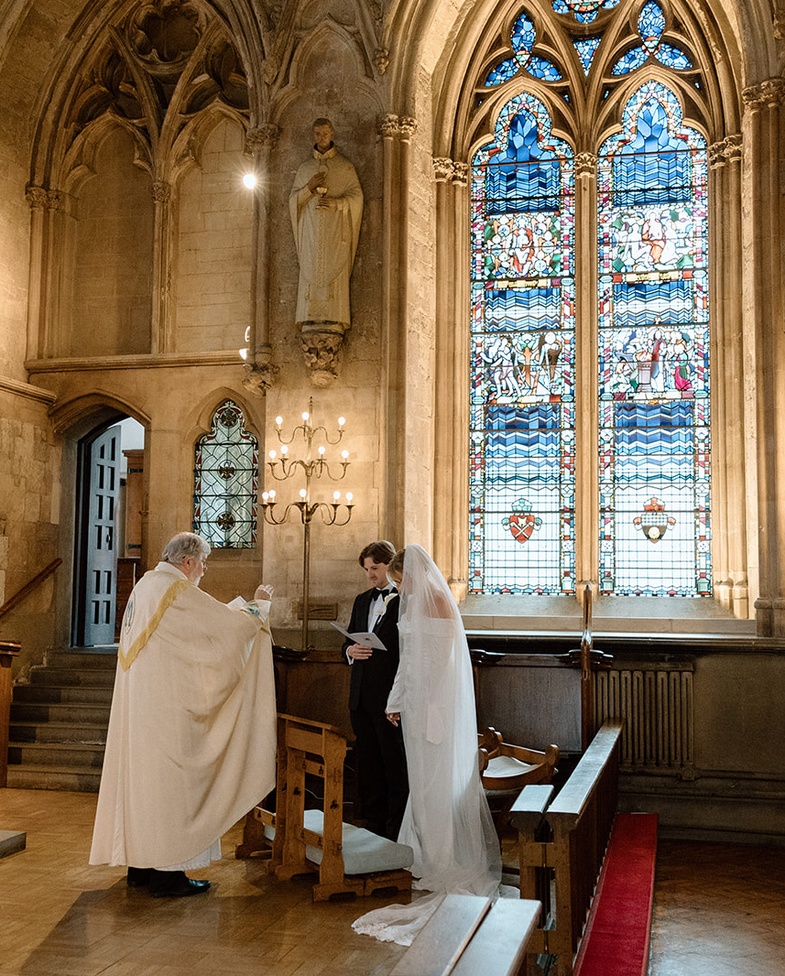 Photography by Danielle Victoria | Wedding ceremony taking place in a historic London chapel, moments from Mortimer House in Fitzrovia.