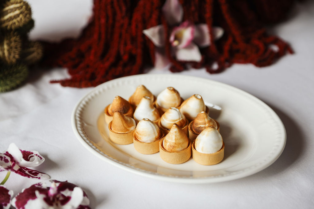 Handcrafted wedding dessert served as part of a bespoke wedding dining experience at Mortimer House in Fitzrovia, London.